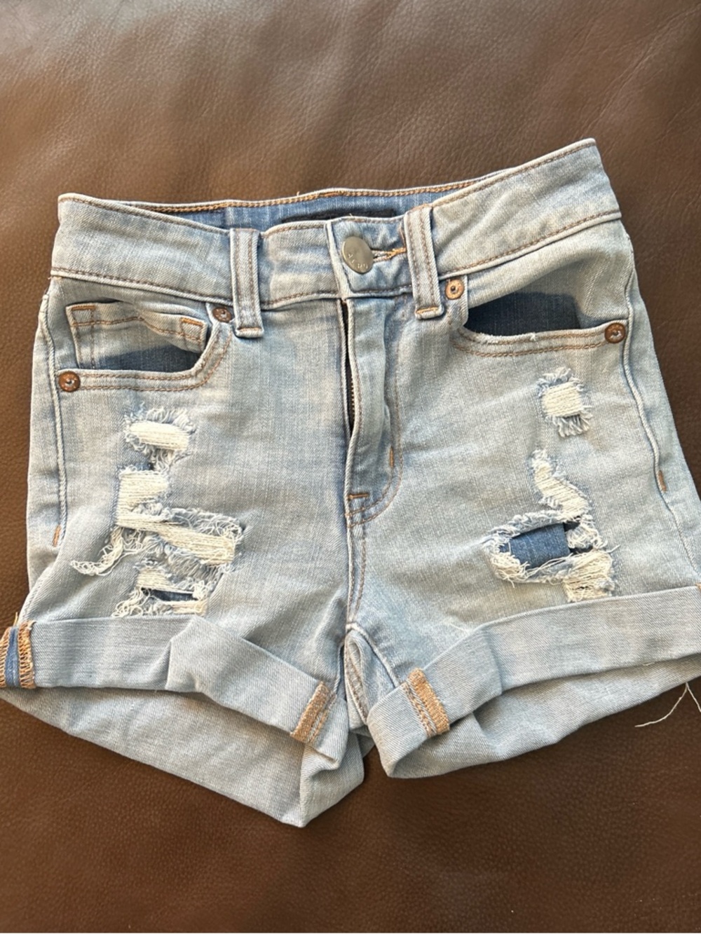 Aeropostale Light Blue Distressed Rolled Hem Jean Shorts